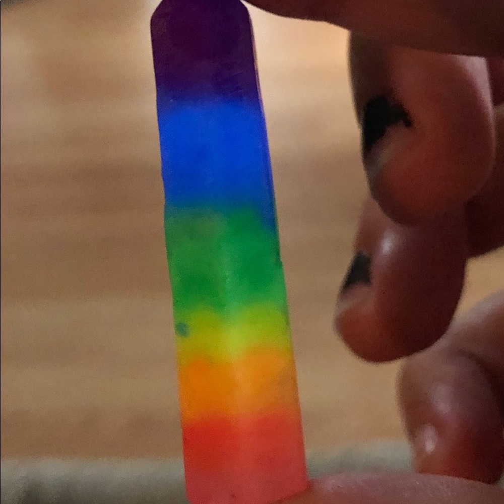 Glow in the dark rainbow crystal necklace.